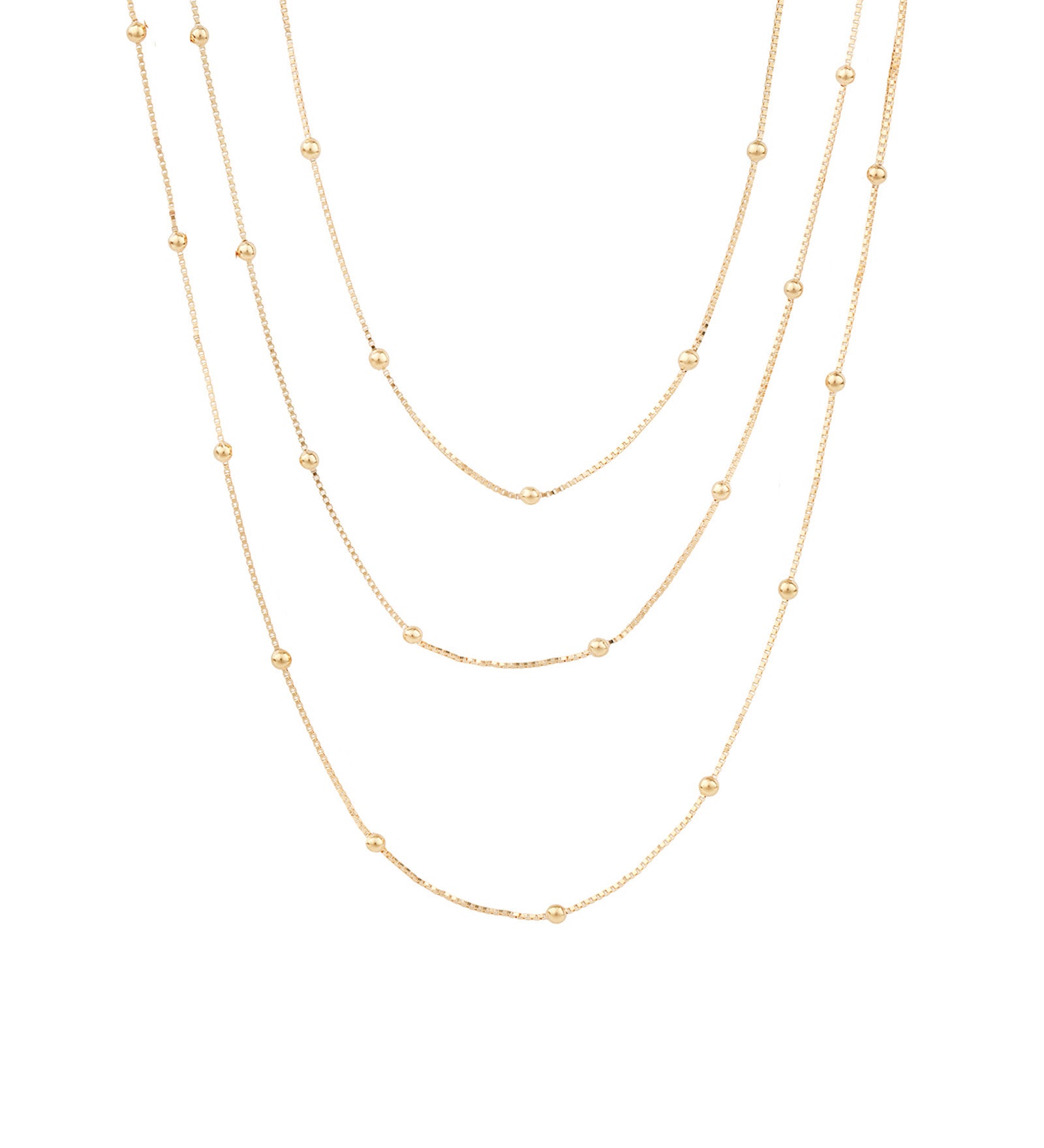 Baseline-3 Row Ball Station Necklace-Necklaces-18k Gold Plated-Blue Ruby Jewellery-Vancouver Canada