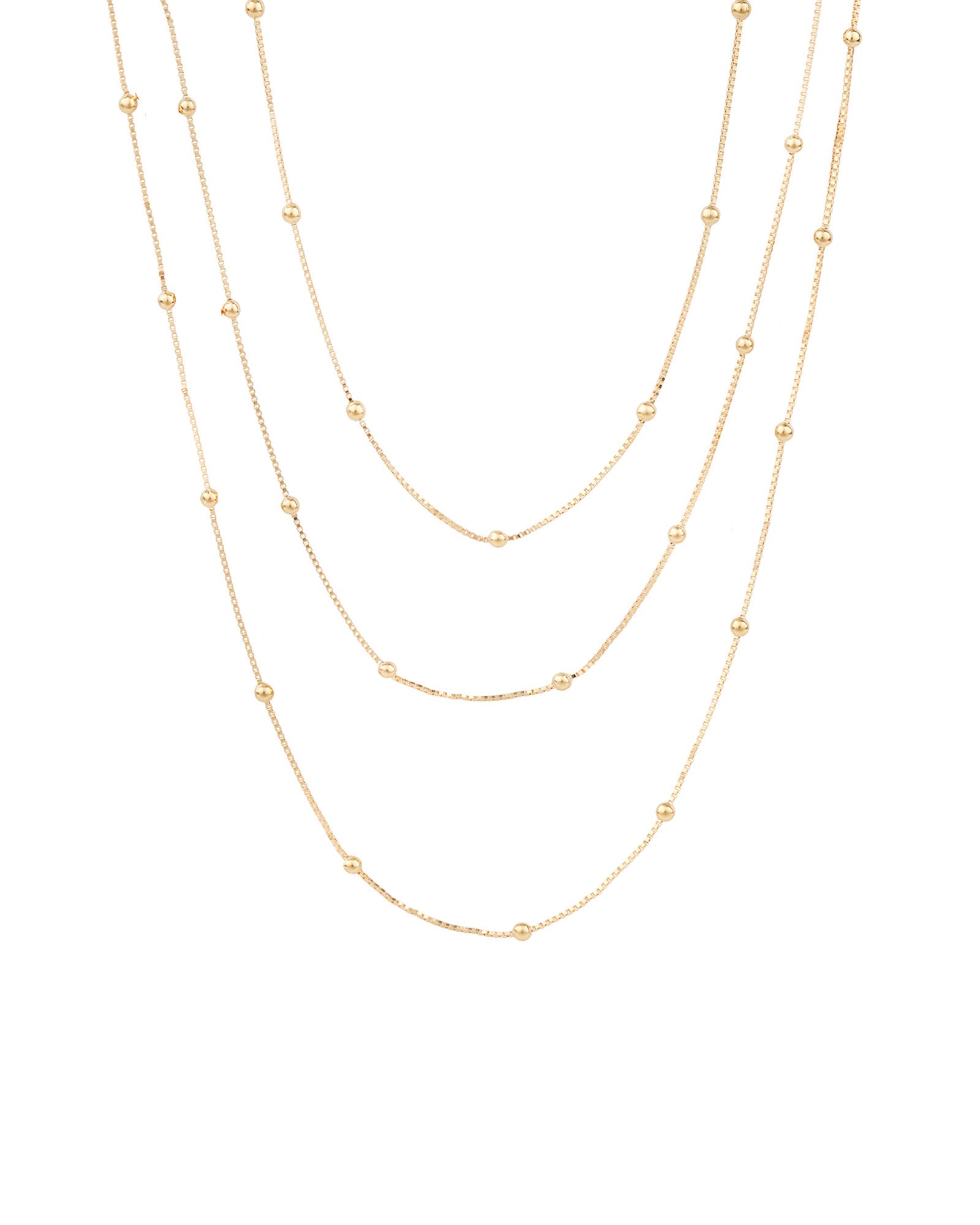 Baseline-3 Row Ball Station Necklace-Necklaces-18k Gold Plated-Blue Ruby Jewellery-Vancouver Canada