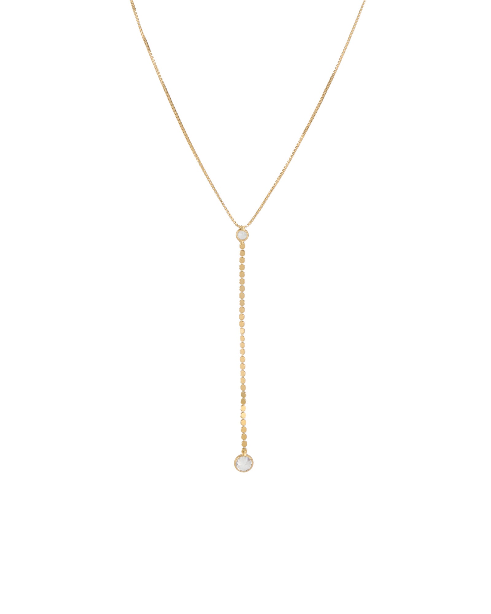 Baseline-CZ Drop Y Necklace-Necklaces-18k Gold Plated, Cubic Zirconia-Blue Ruby Jewellery-Vancouver Canada