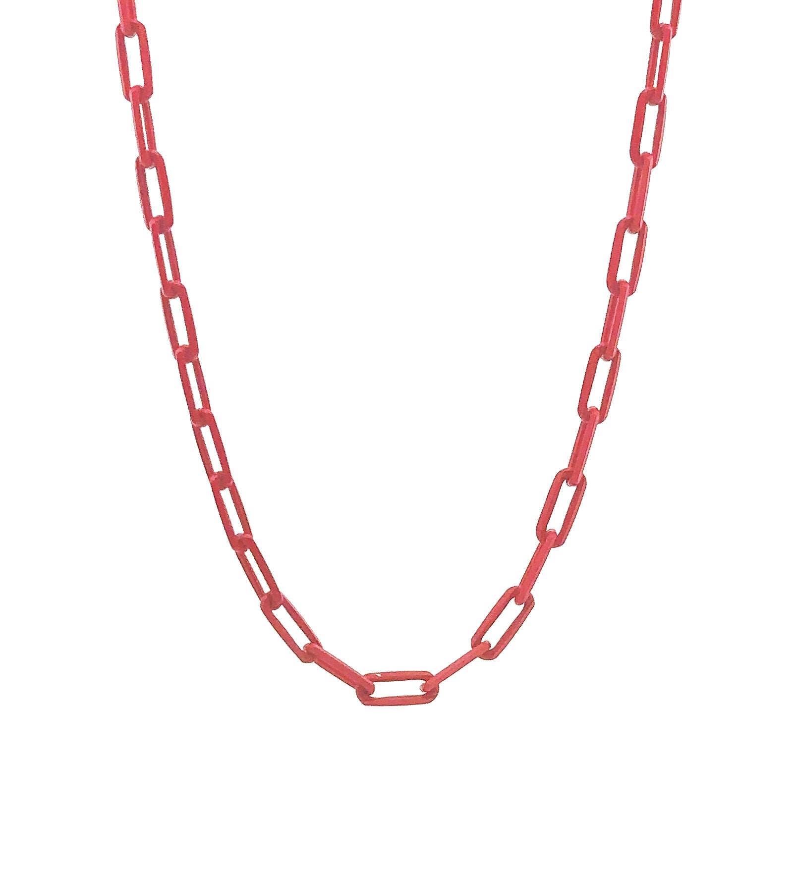 Paperclip Enamel Necklace 18k Gold Plated, Red Enamel