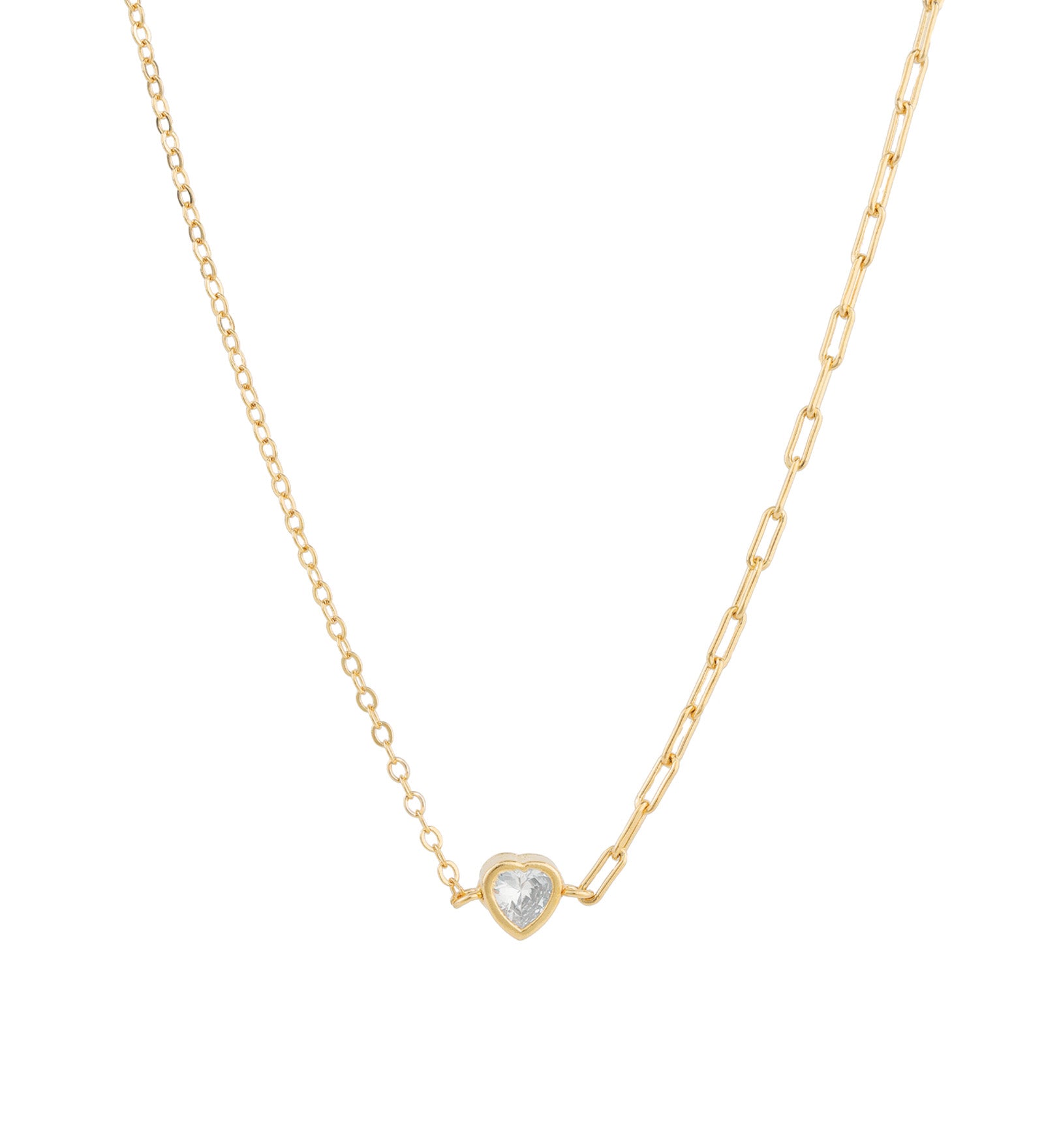 Heart CZ Mix Chain Necklace 18k Gold Plated, Cubic Zirconia