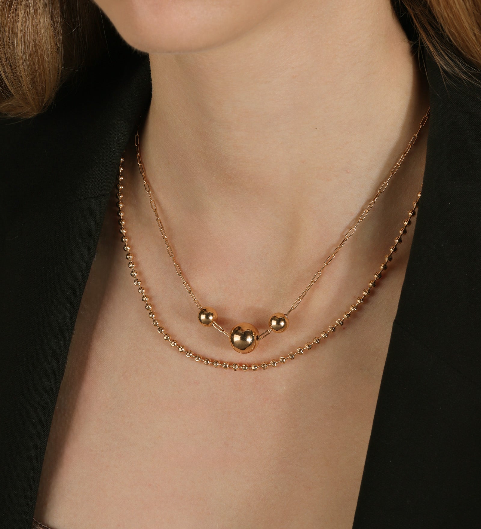 3 Ball Paperclip Chain Necklace 18k Gold Plated