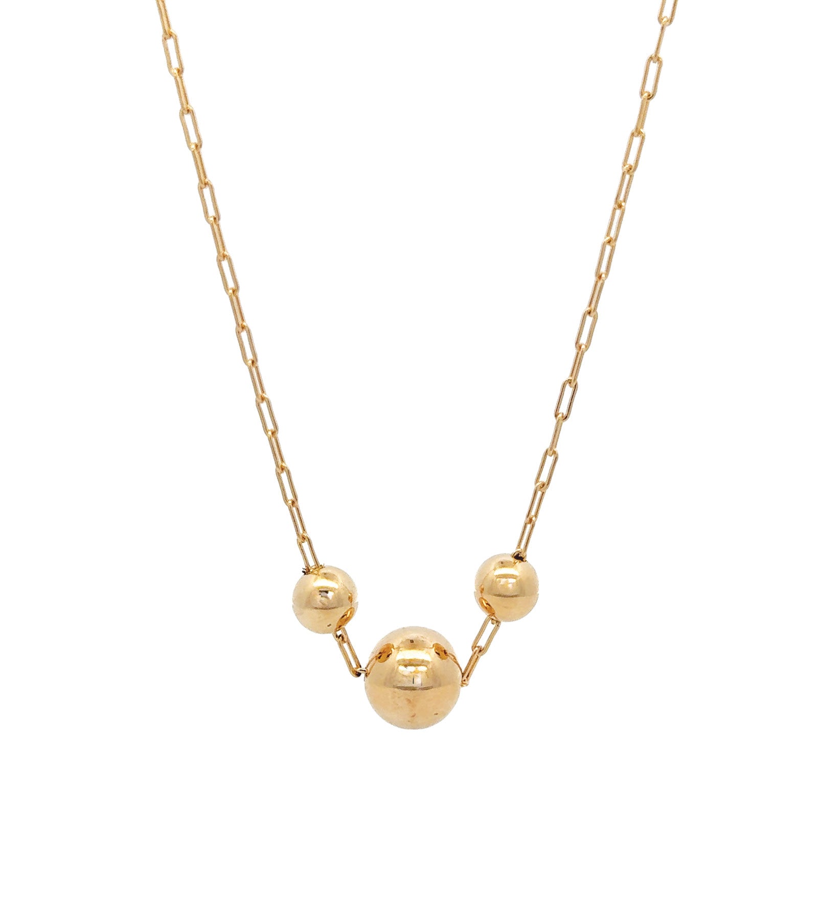 3 Ball Paperclip Chain Necklace 18k Gold Plated