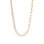 Half Baguette Oval Link Necklace 18k Gold Plated, Cubic Zirconia