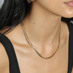 2 Row Herringbone Disc Necklace 18k Gold Plated