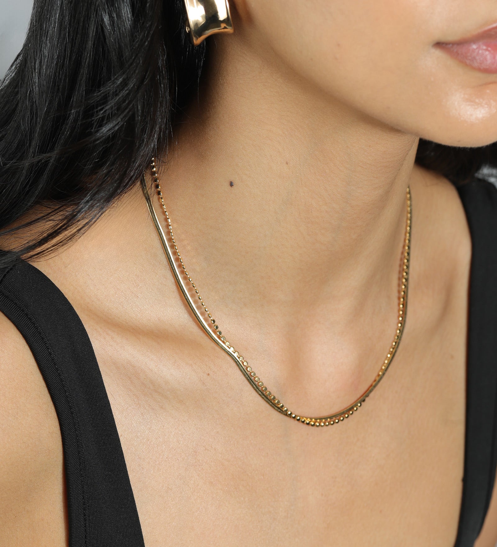 2 Row Herringbone Disc Necklace 18k Gold Plated
