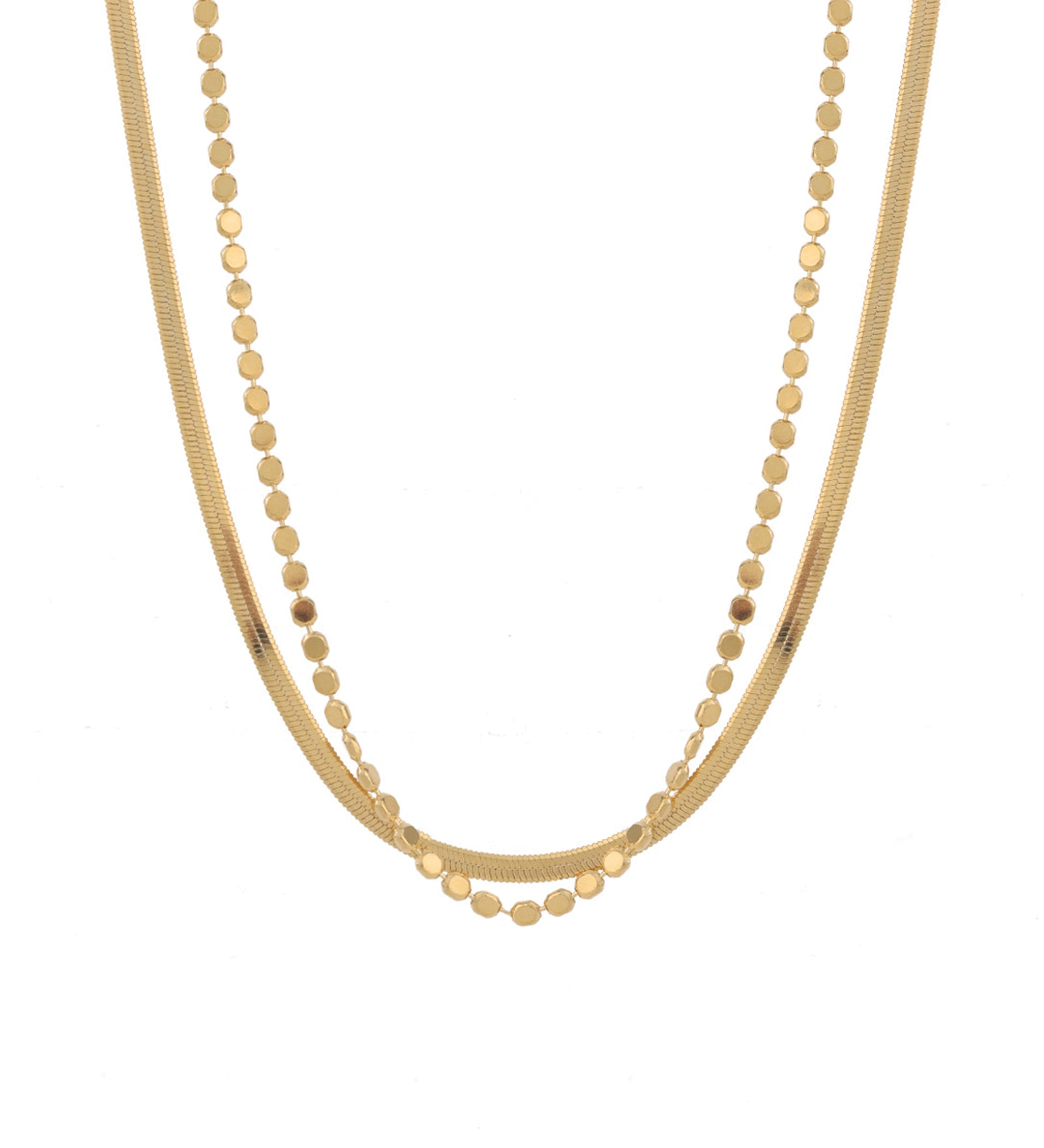 Baseline-2 Row Herringbone Disc Necklace-Necklaces-18k Gold Plated-Blue Ruby Jewellery-Vancouver Canada