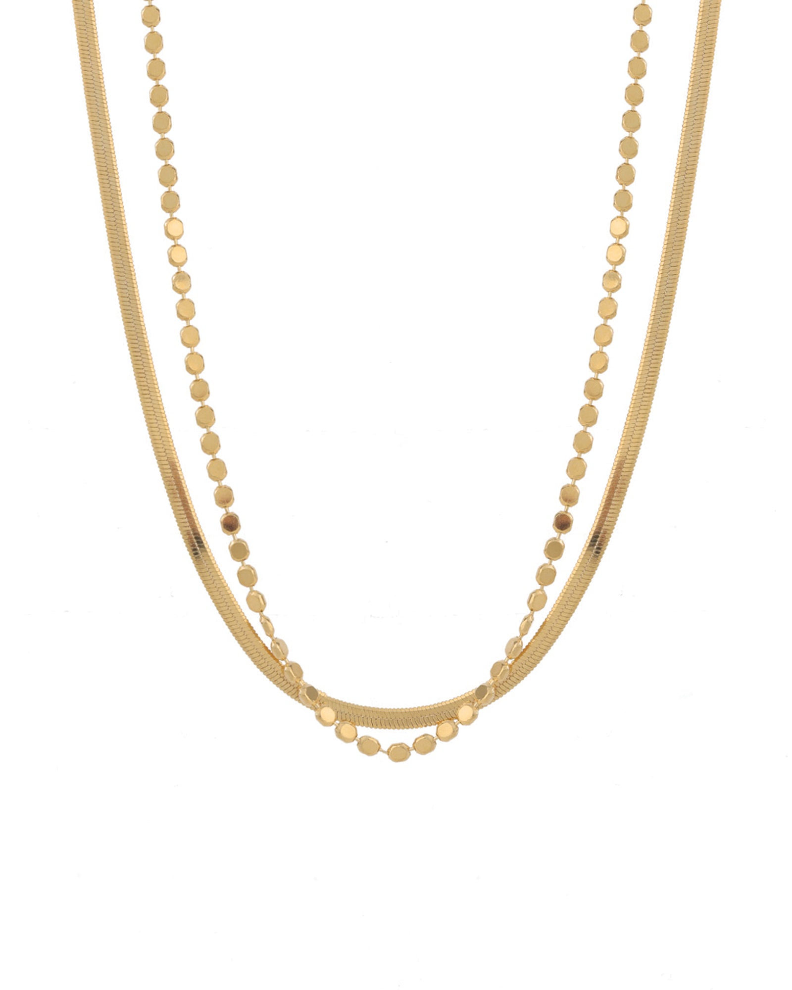 Baseline-2 Row Herringbone Disc Necklace-Necklaces-18k Gold Plated-Blue Ruby Jewellery-Vancouver Canada