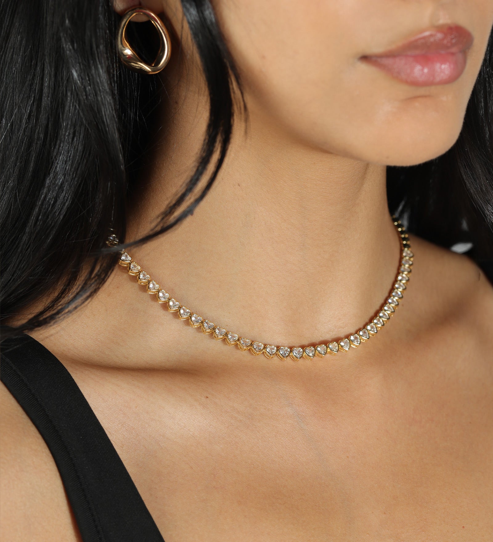 Tennis Heart CZ Necklace | 5mm 18k Gold Plated, Cubic Zirconia