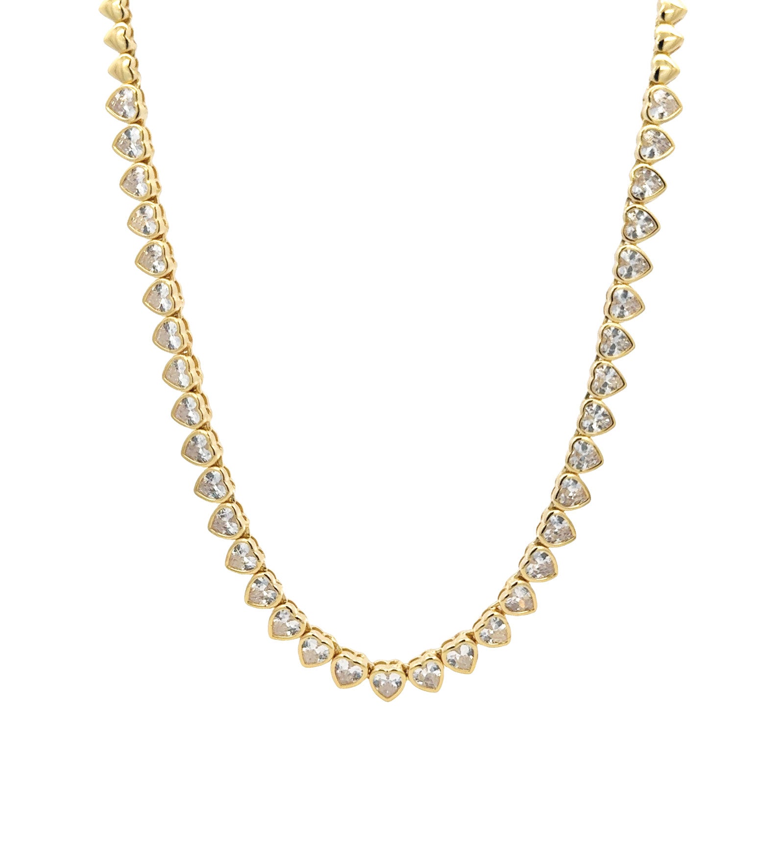 Tennis Heart CZ Necklace | 5mm 18k Gold Plated, Cubic Zirconia