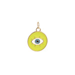 Evil Eye Round Enamel Charm 18k Gold Plated, Neon Yellow Enamel