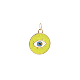 Evil Eye Round Enamel Charm 18k Gold Plated, Neon Yellow Enamel