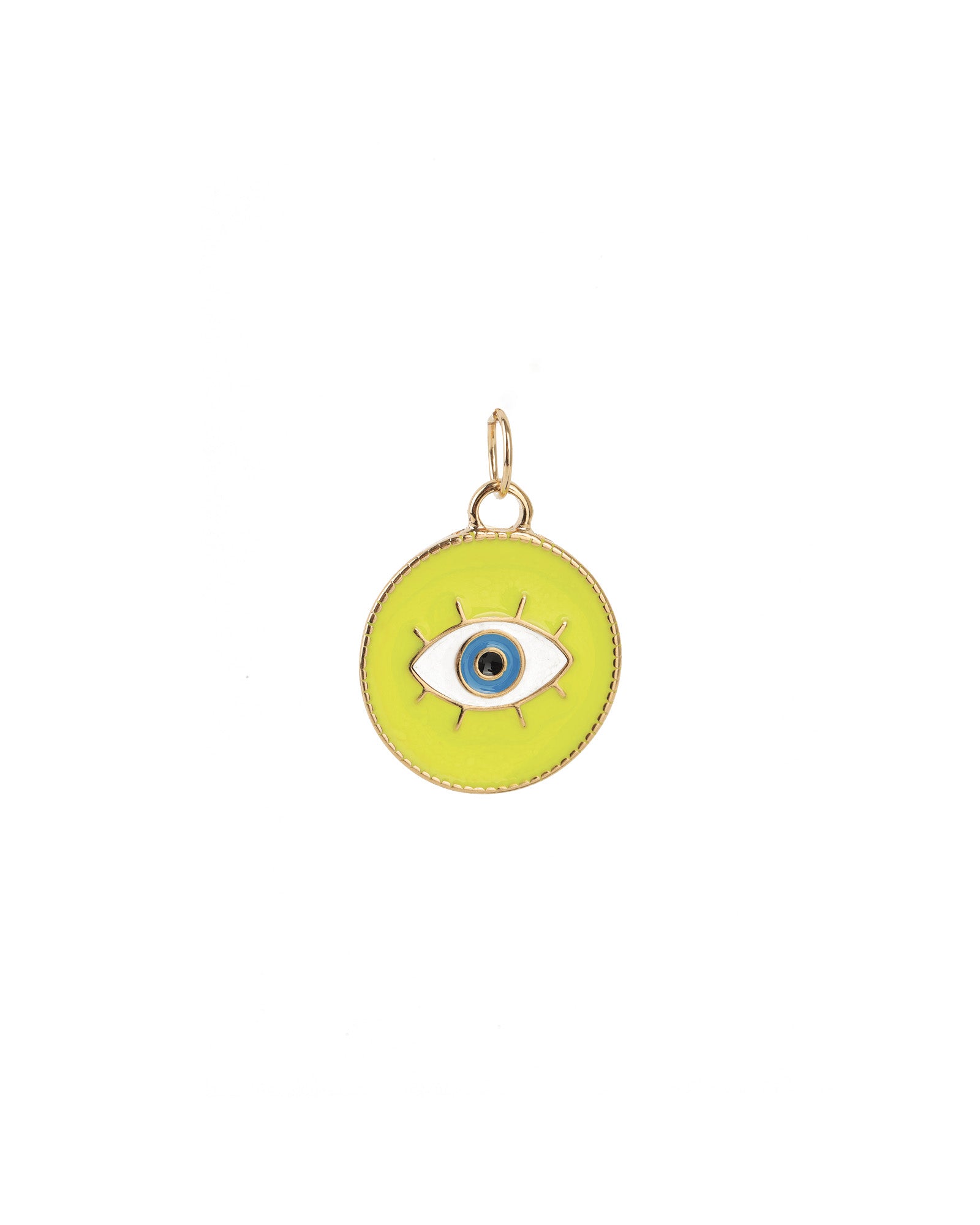 Evil Eye Round Enamel Charm 18k Gold Plated, Neon Yellow Enamel