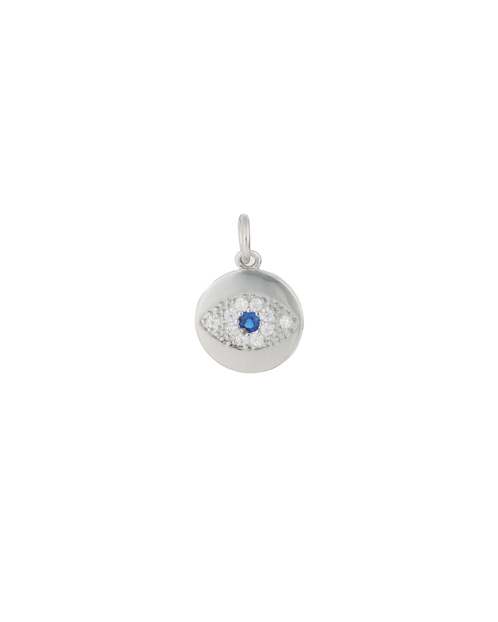 Evil Eye Pavé Round Charm Rhodium Plated, Cubic Zirconia