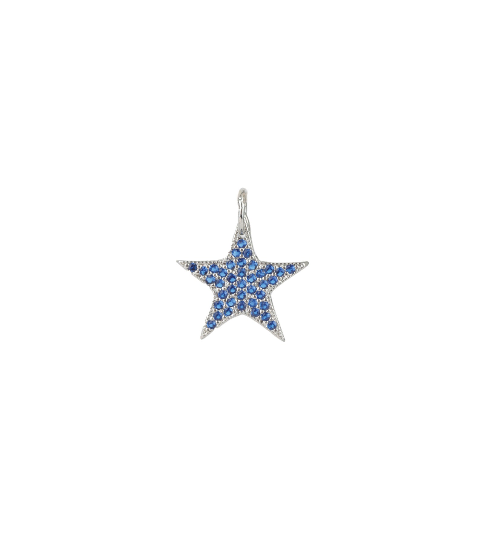 Pavé Star Charm Rhodium Plated, Blue Cubic Zirconia
