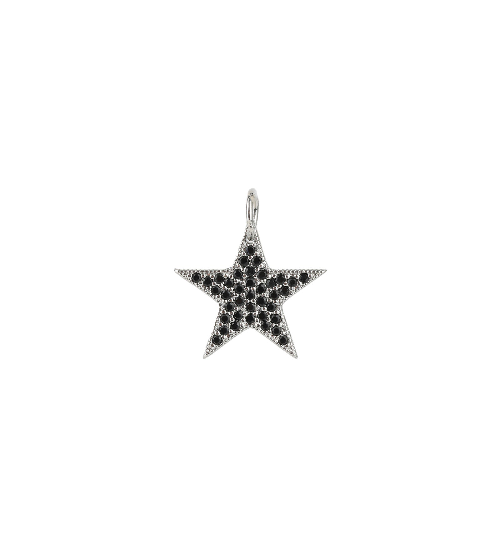 Pavé Star Charm Rhodium Plated, Black Cubic Zirconia