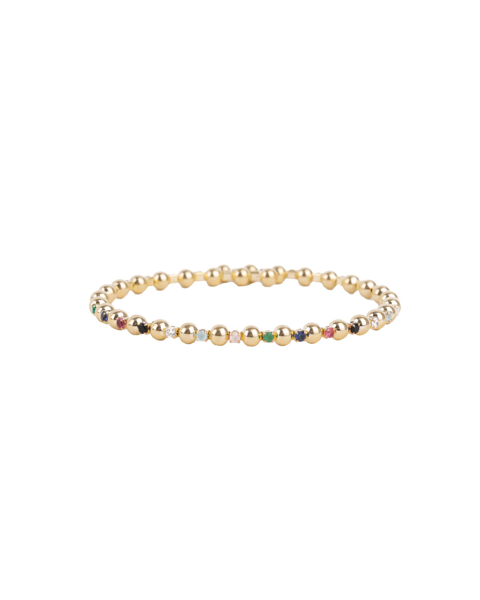 Baseline-Alternating CZ Ball Coil Cuff-Bracelets-18k Gold Plated, Multi Cubic Zirconia-Blue Ruby Jewellery-Vancouver Canada