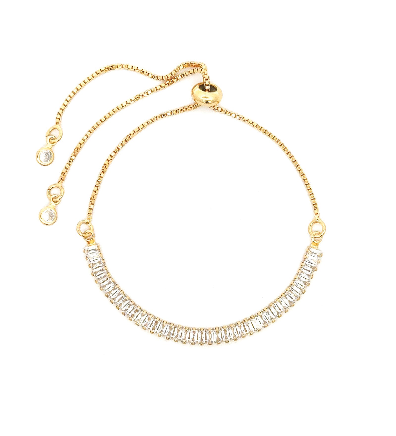 Baguette Pull Bracelet 18k Gold Plated, Cubic Zirconia