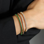 Round CZ Pull Bracelet 18k Gold Plated, Emerald Cubic Zirconia