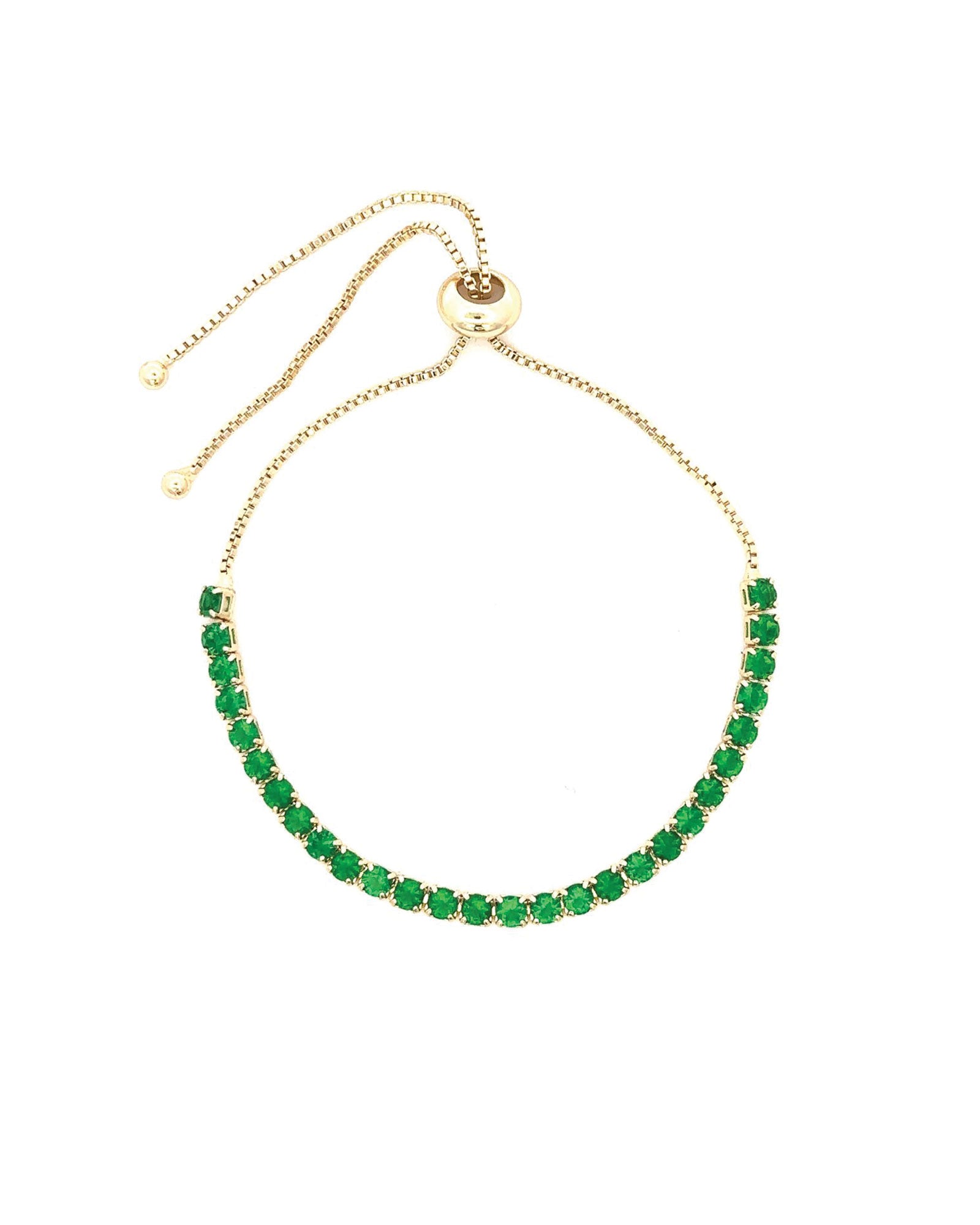 Round CZ Pull Bracelet 18k Gold Plated, Emerald Cubic Zirconia