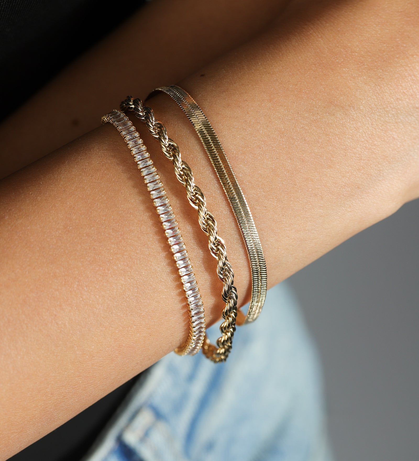 Baguette CZ Bracelet 18k Gold Plated, Cubic Zirconia