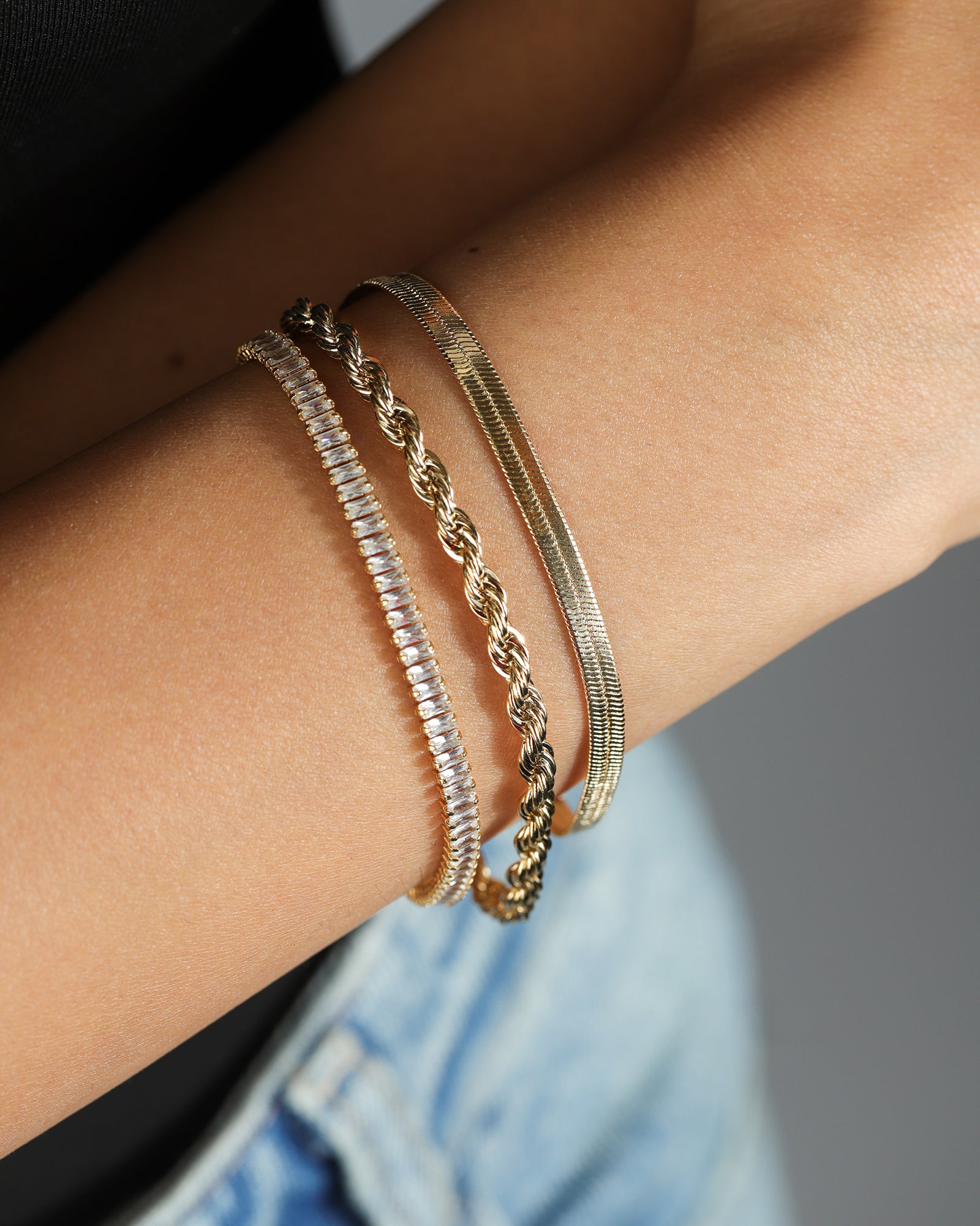 Baguette CZ Bracelet 18k Gold Plated, Cubic Zirconia