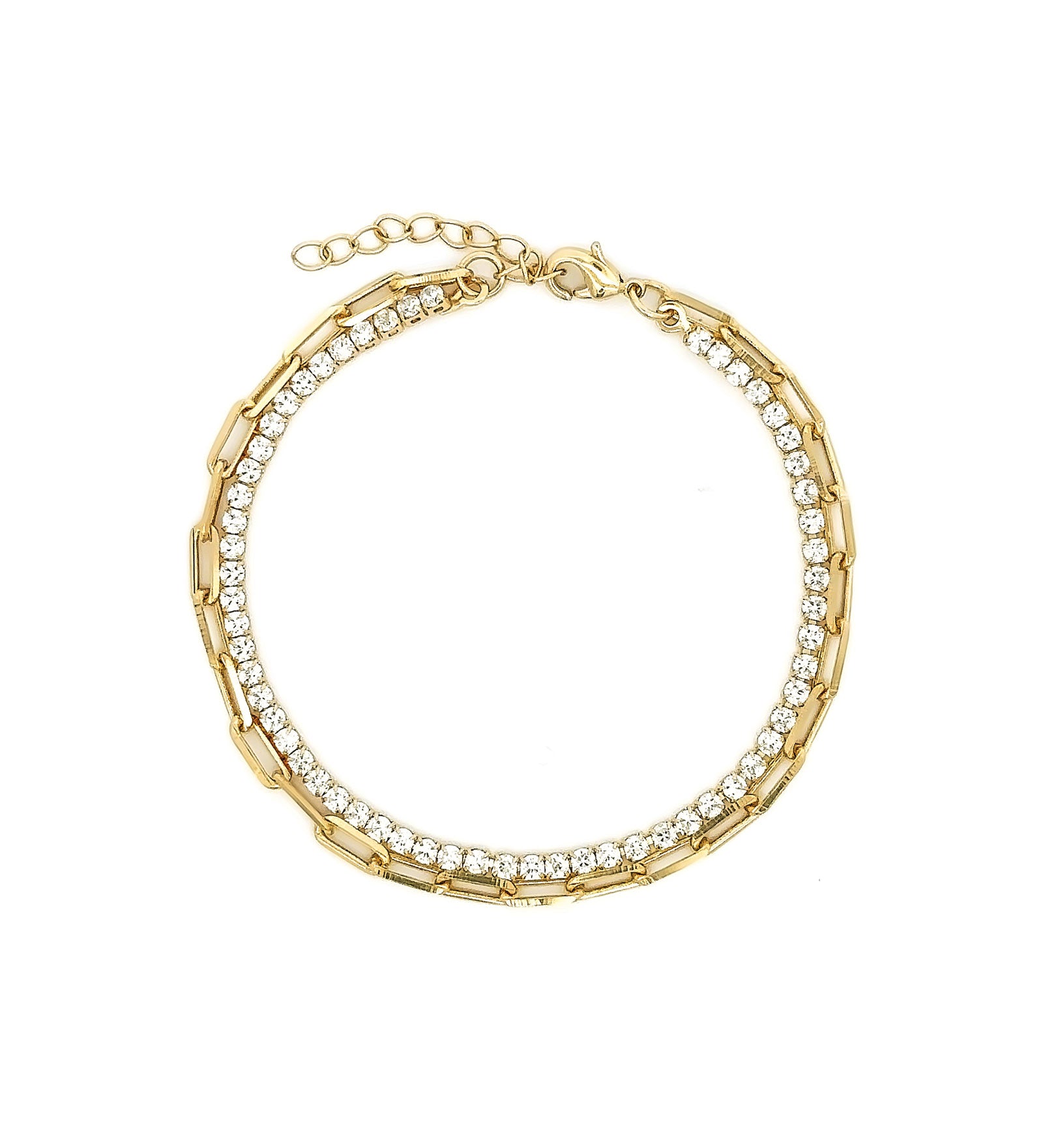 2 Row Paperclip CZ Bracelet 18k Gold Plated, Cubic Zirconia