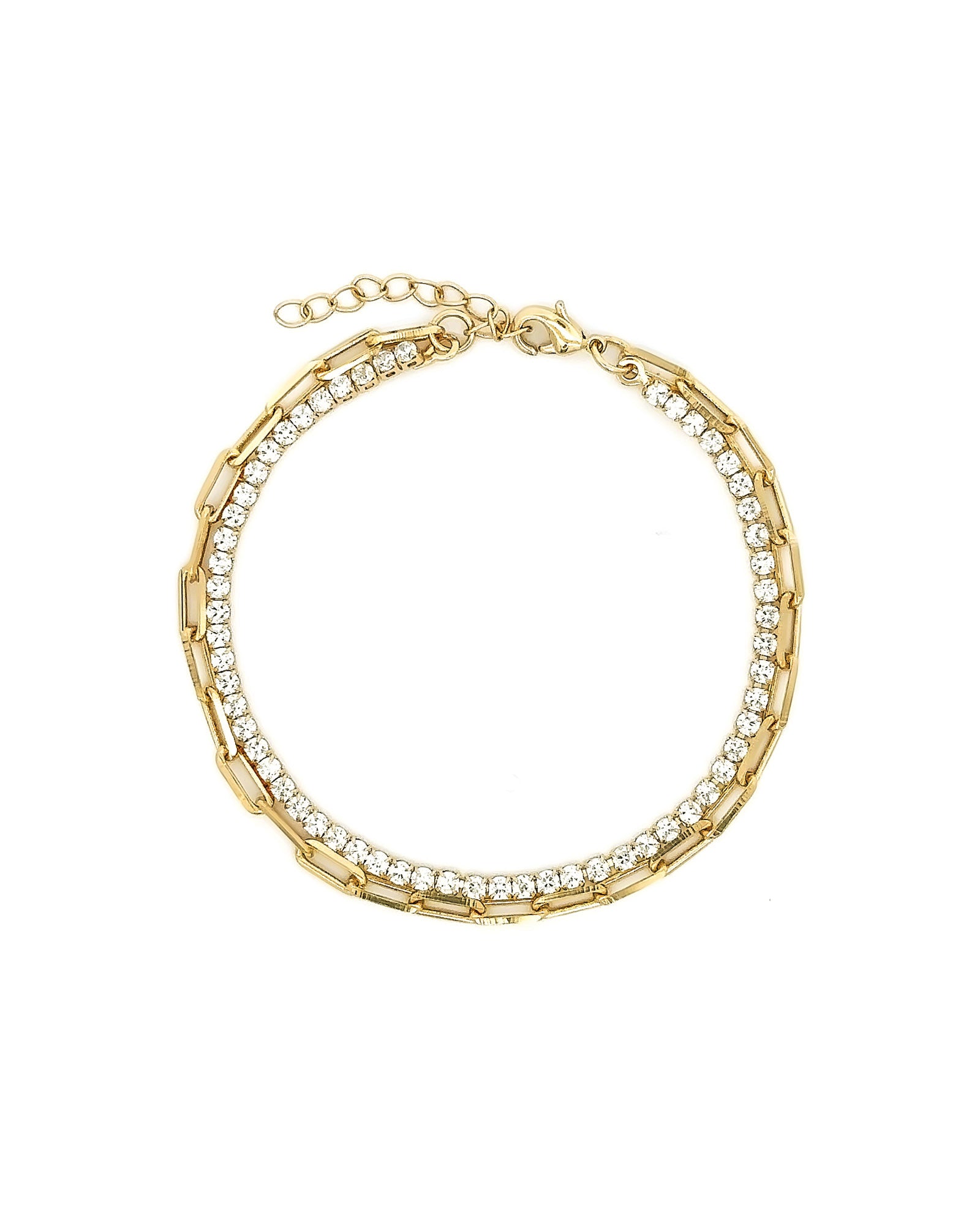 2 Row Paperclip CZ Bracelet 18k Gold Plated, Cubic Zirconia