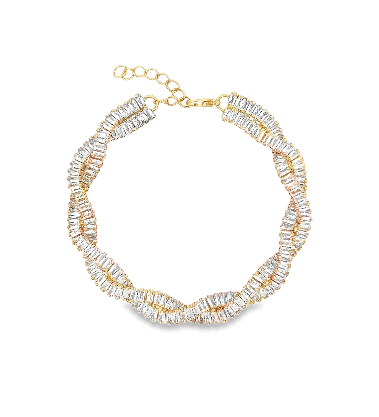 Baseline-Baguette Two Row Twist Bracelet-Bracelets-18k Gold Plated, Cubic Zirconia-Blue Ruby Jewellery-Vancouver Canada
