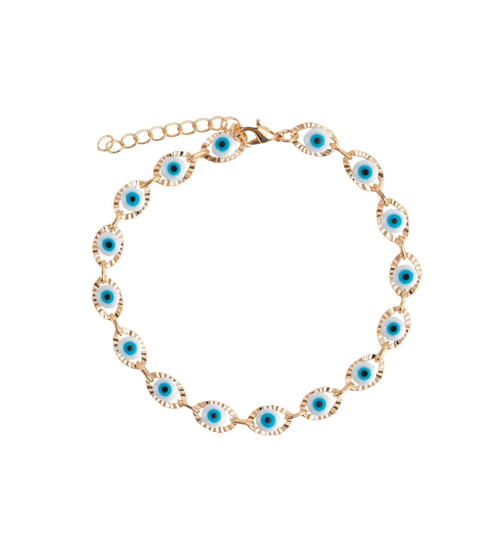 Station Evil Eye Bracelet 18k Gold Plated, White Enamel
