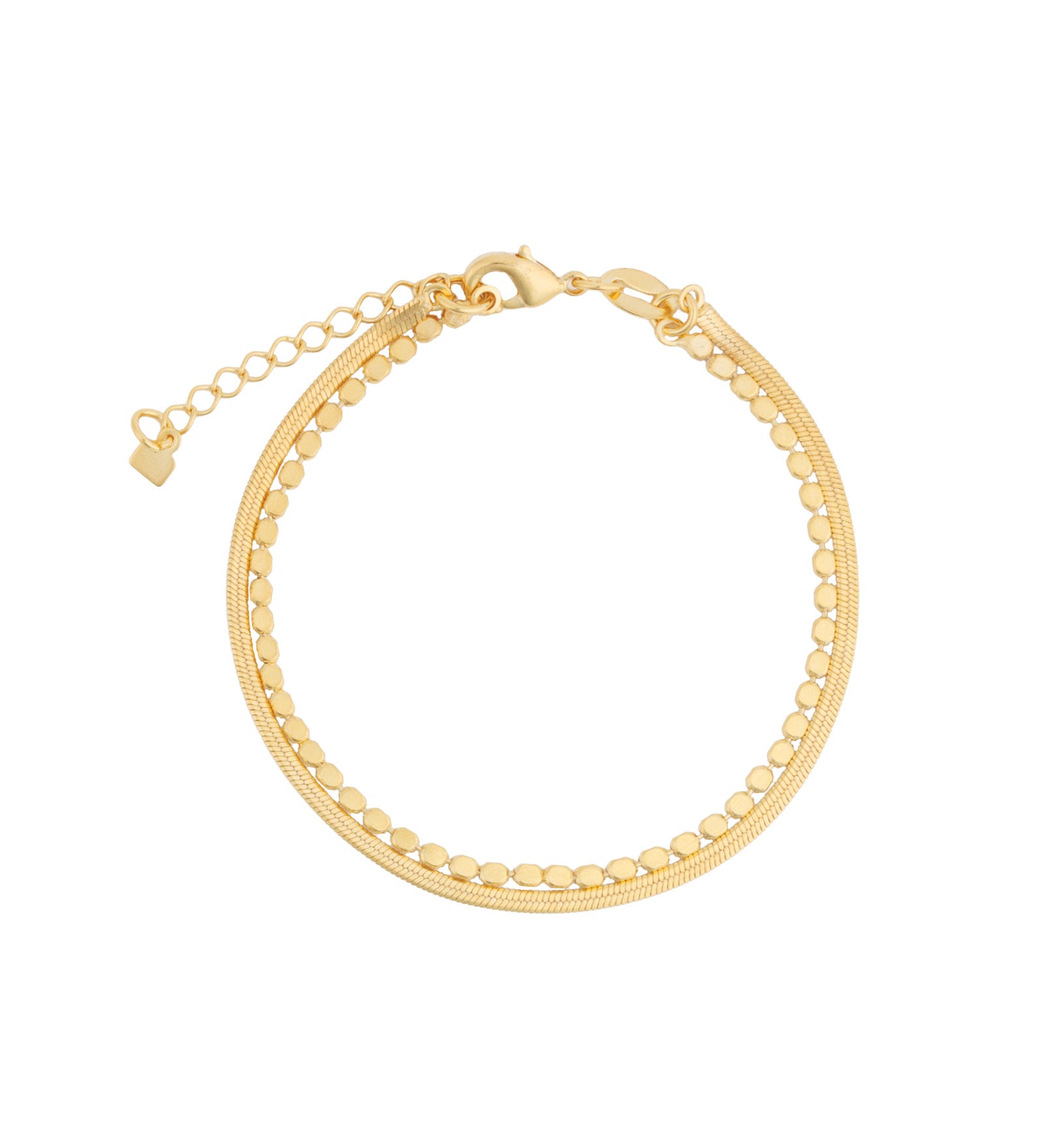 2 Row Herringbone Disc Bracelet 18k Gold Plated