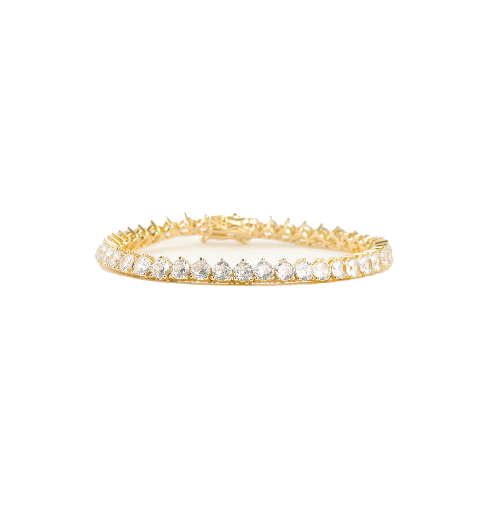 Baseline-Tennis 3 Prong CZ Bracelet | 5mm-Bracelets-18k Gold Plated, Cubic Zirconia-Blue Ruby Jewellery-Vancouver Canada