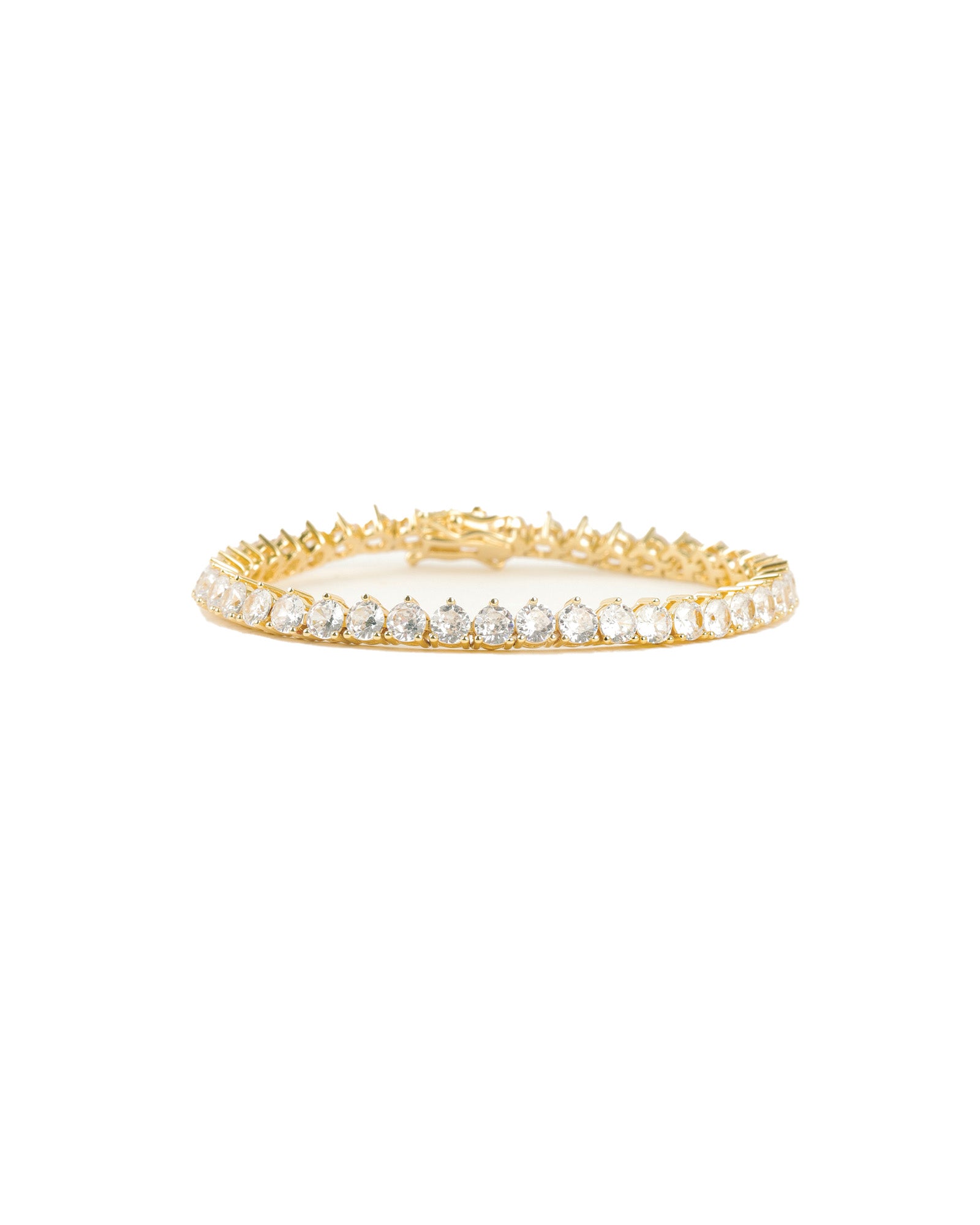 Baseline-Tennis 3 Prong CZ Bracelet | 5mm-Bracelets-18k Gold Plated, Cubic Zirconia-Blue Ruby Jewellery-Vancouver Canada