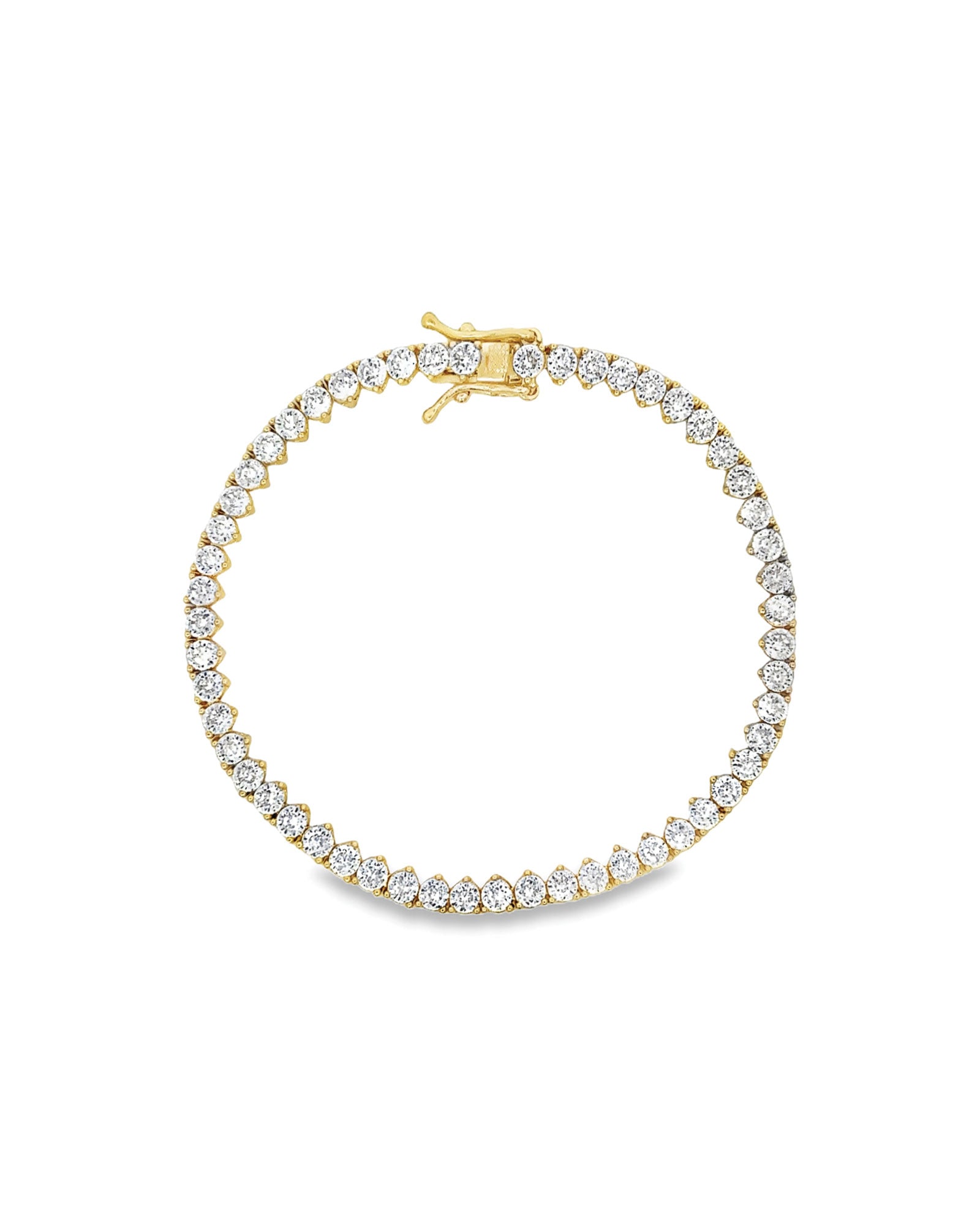 Baseline-Tennis 3 Prong CZ Bracelet | 4mm-Bracelets-18k Gold Plated, Cubic Zirconia-Blue Ruby Jewellery-Vancouver Canada