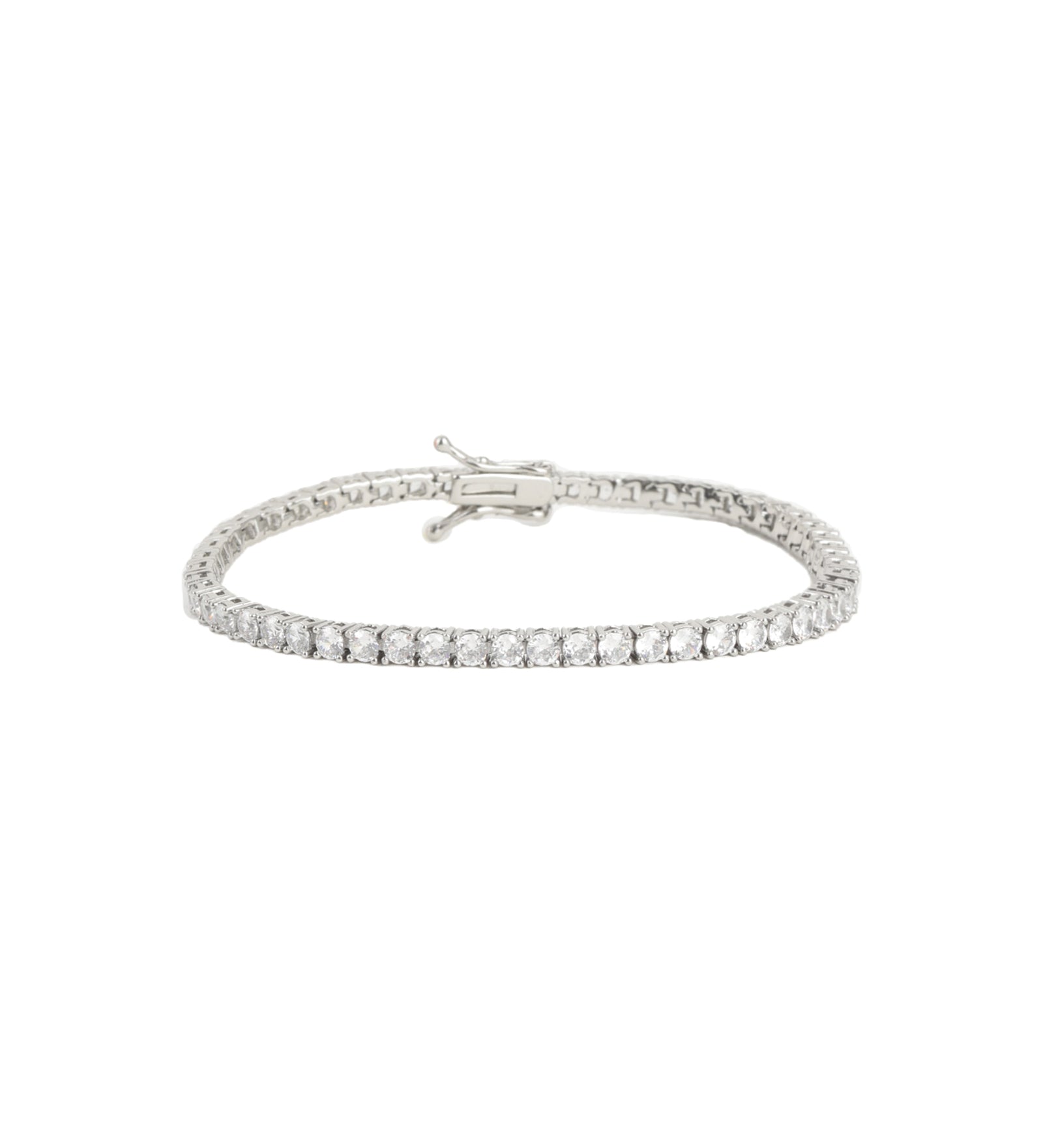 Baseline-Tennis 4 Prong CZ Bracelet | 4mm-Bracelets-Rhodium Plated, Cubic Zirconia-Blue Ruby Jewellery-Vancouver Canada