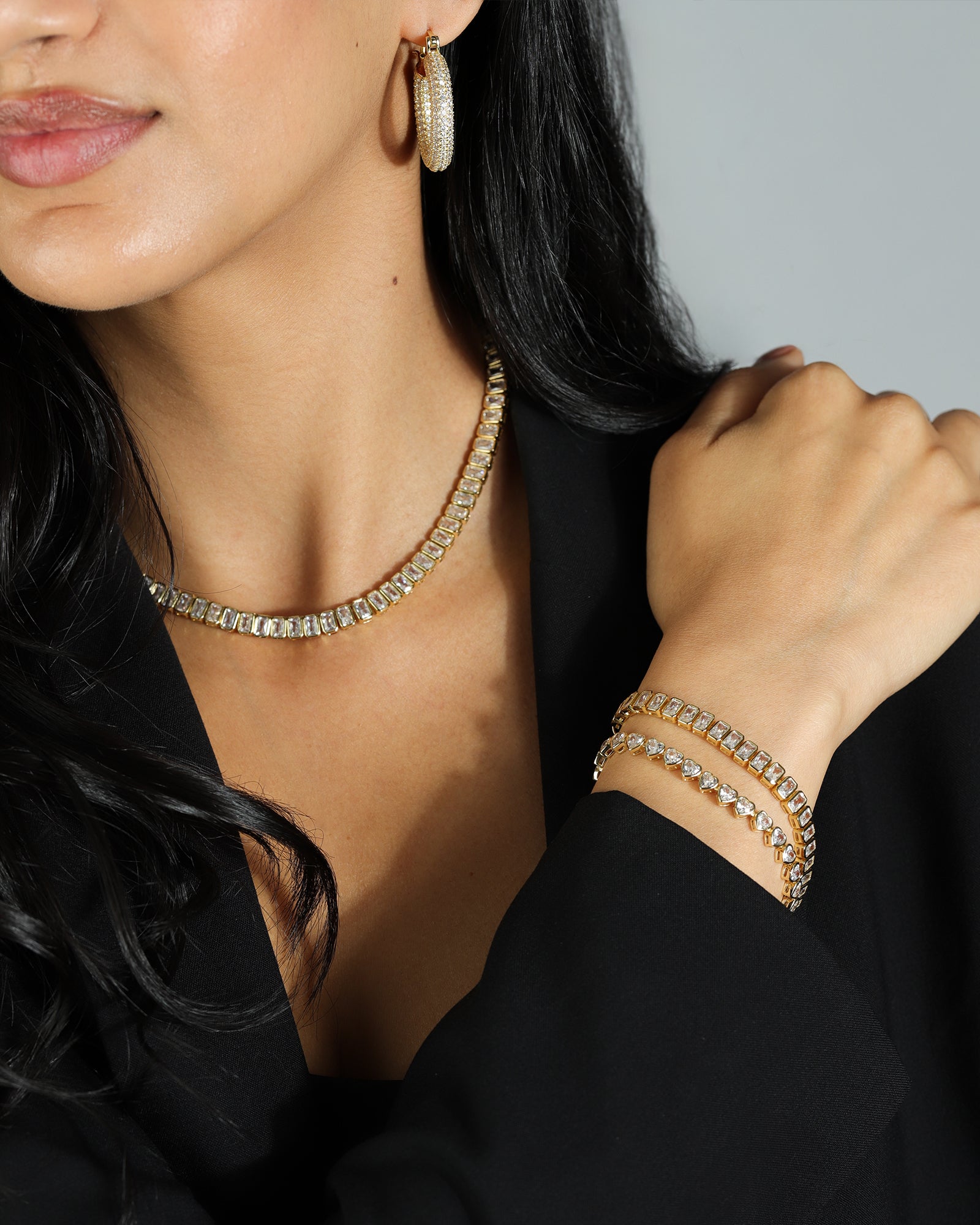 Baseline Tennis Heart Bezel CZ Bracelet 18k Gold Plated, Cubic