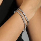 Tennis Heart Bezel CZ Bracelet Rhodium Plated, Cubic Zirconia
