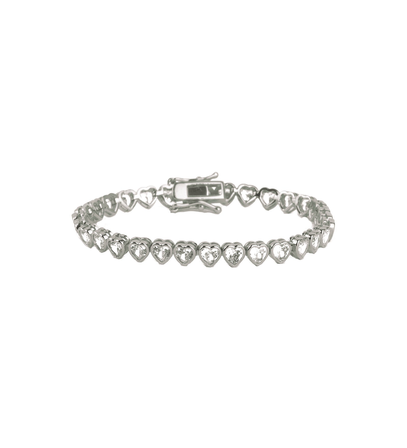Baseline-Tennis Heart Bezel CZ Bracelet-Bracelets-Rhodium Plated, Cubic Zirconia-Blue Ruby Jewellery-Vancouver Canada