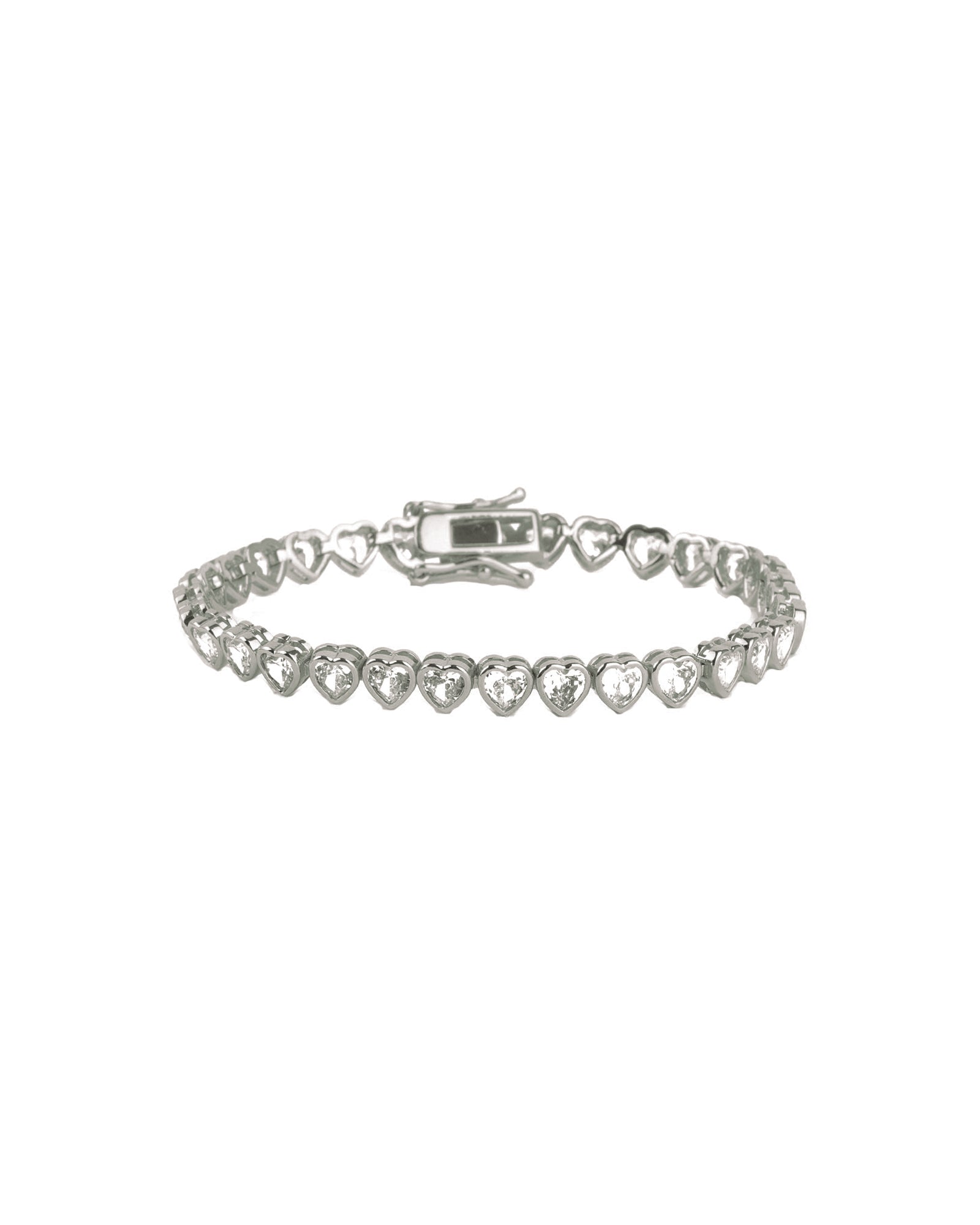 Baseline-Tennis Heart Bezel CZ Bracelet-Bracelets-Rhodium Plated, Cubic Zirconia-Blue Ruby Jewellery-Vancouver Canada