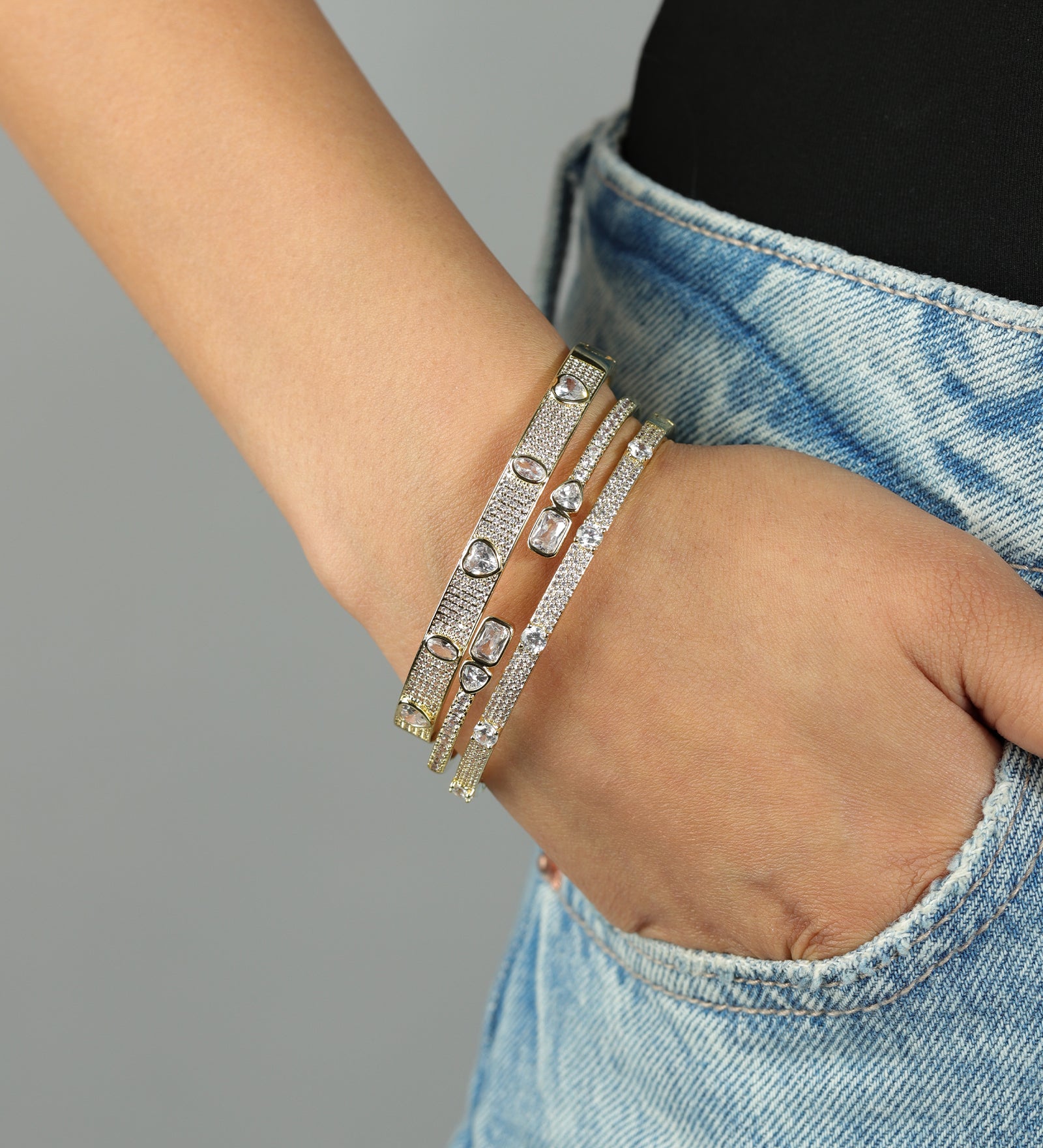 Rectangle CZ Pavé Cuff 18k Gold Plated, Cubic Zirconia