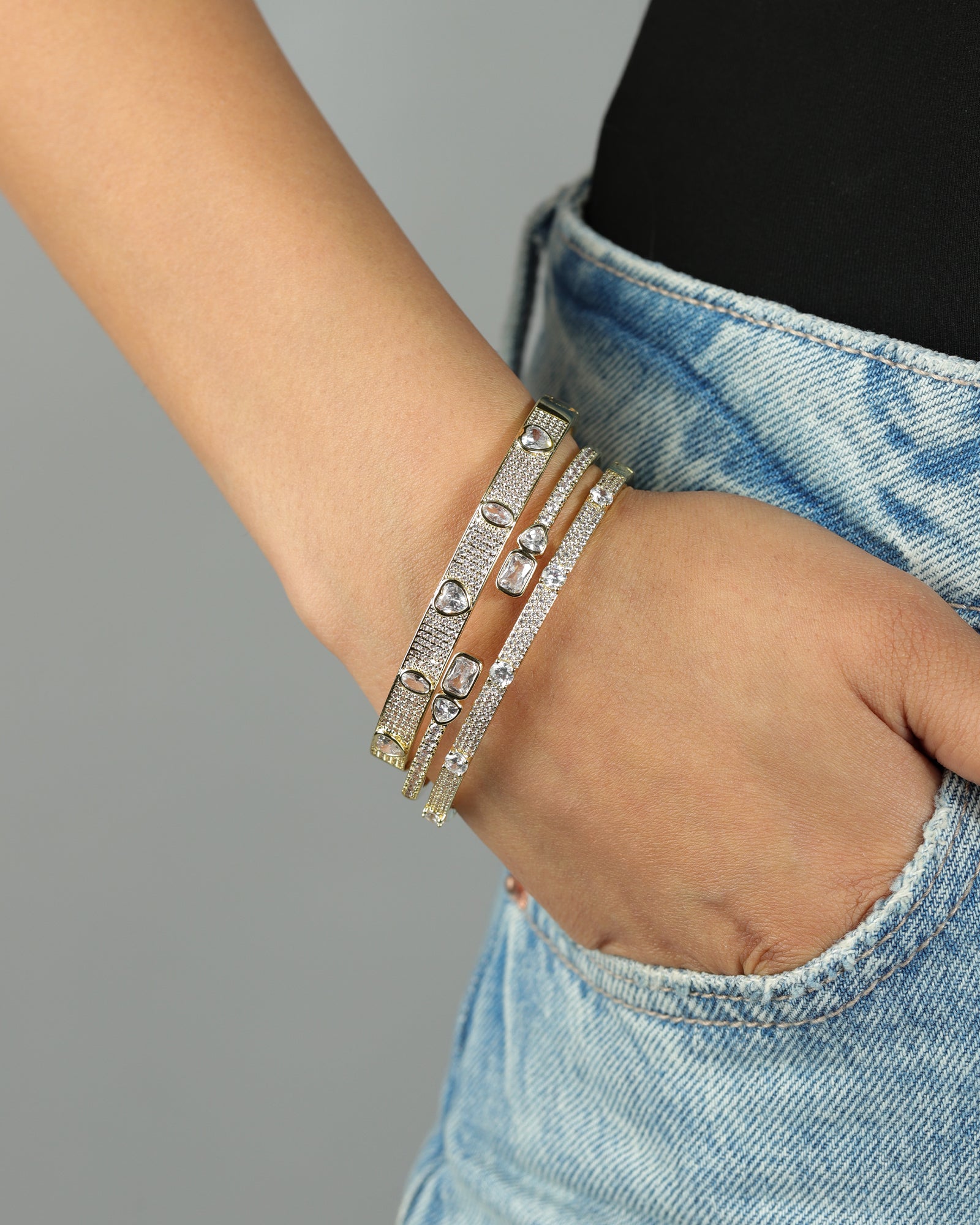 Rectangle CZ Pavé Cuff 18k Gold Plated, Cubic Zirconia