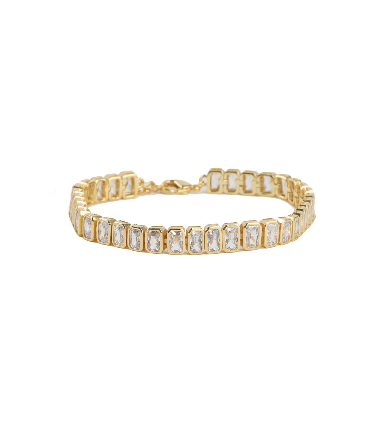Baseline-Rectangle CZ Tennis Bracelet-Bracelets-18k Gold Plated, Cubic Zirconia-Blue Ruby Jewellery-Vancouver Canada
