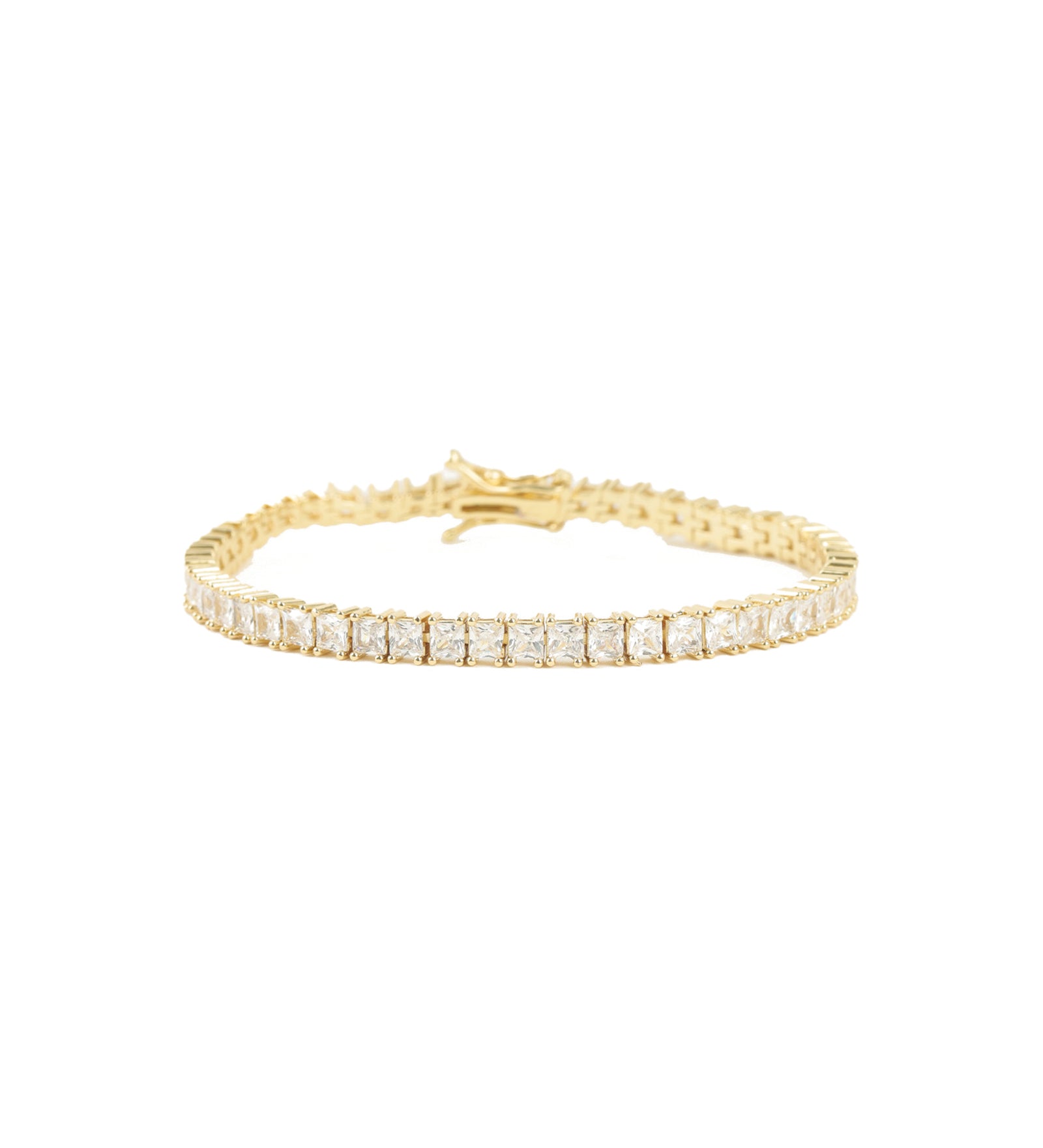 Baseline-Square CZ Tennis Bracelet-Bracelets-18k Gold Plated, Cubic Zirconia-Blue Ruby Jewellery-Vancouver Canada