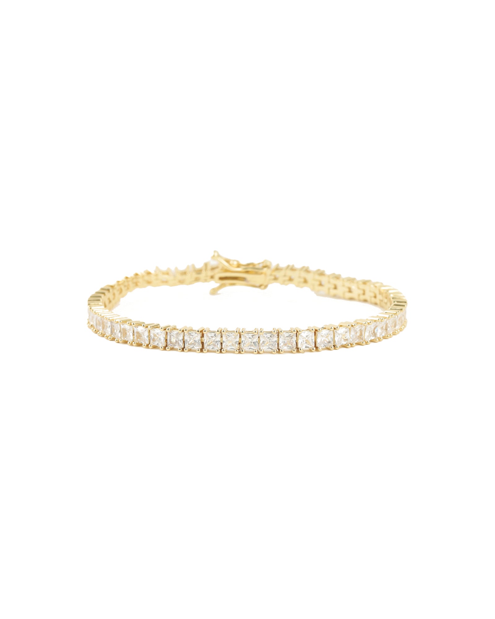 Baseline-Square CZ Tennis Bracelet-Bracelets-18k Gold Plated, Cubic Zirconia-Blue Ruby Jewellery-Vancouver Canada