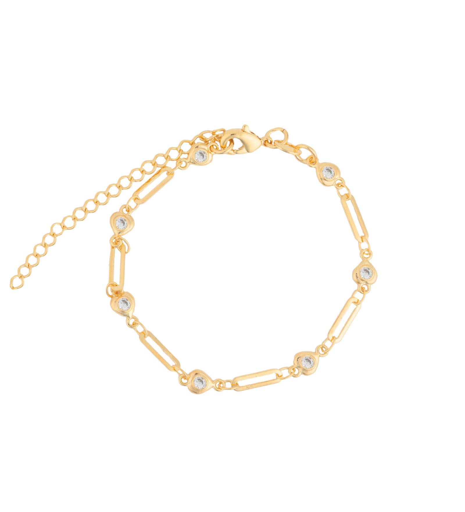 Heart CZ Paperclip Bracelet 18k Gold Plated, Cubic Zirconia