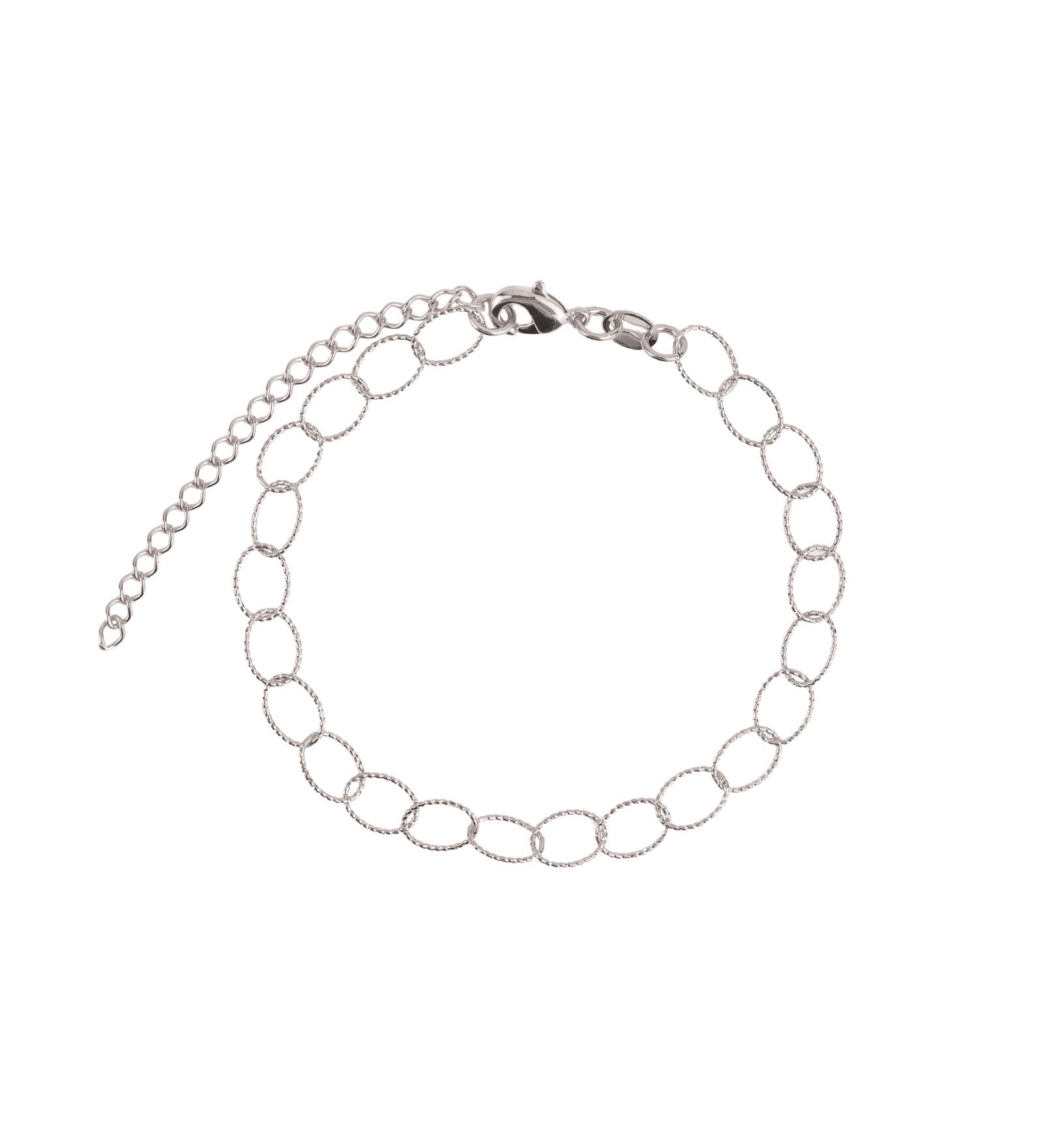 Oval Text Link Bracelet Rhodium Plated