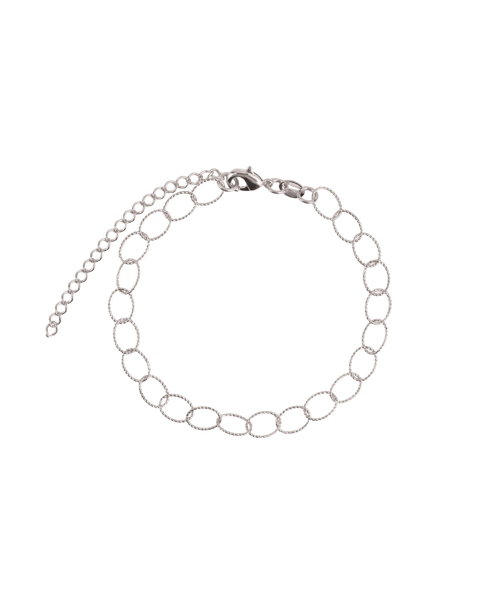 Oval Text Link Bracelet Rhodium Plated