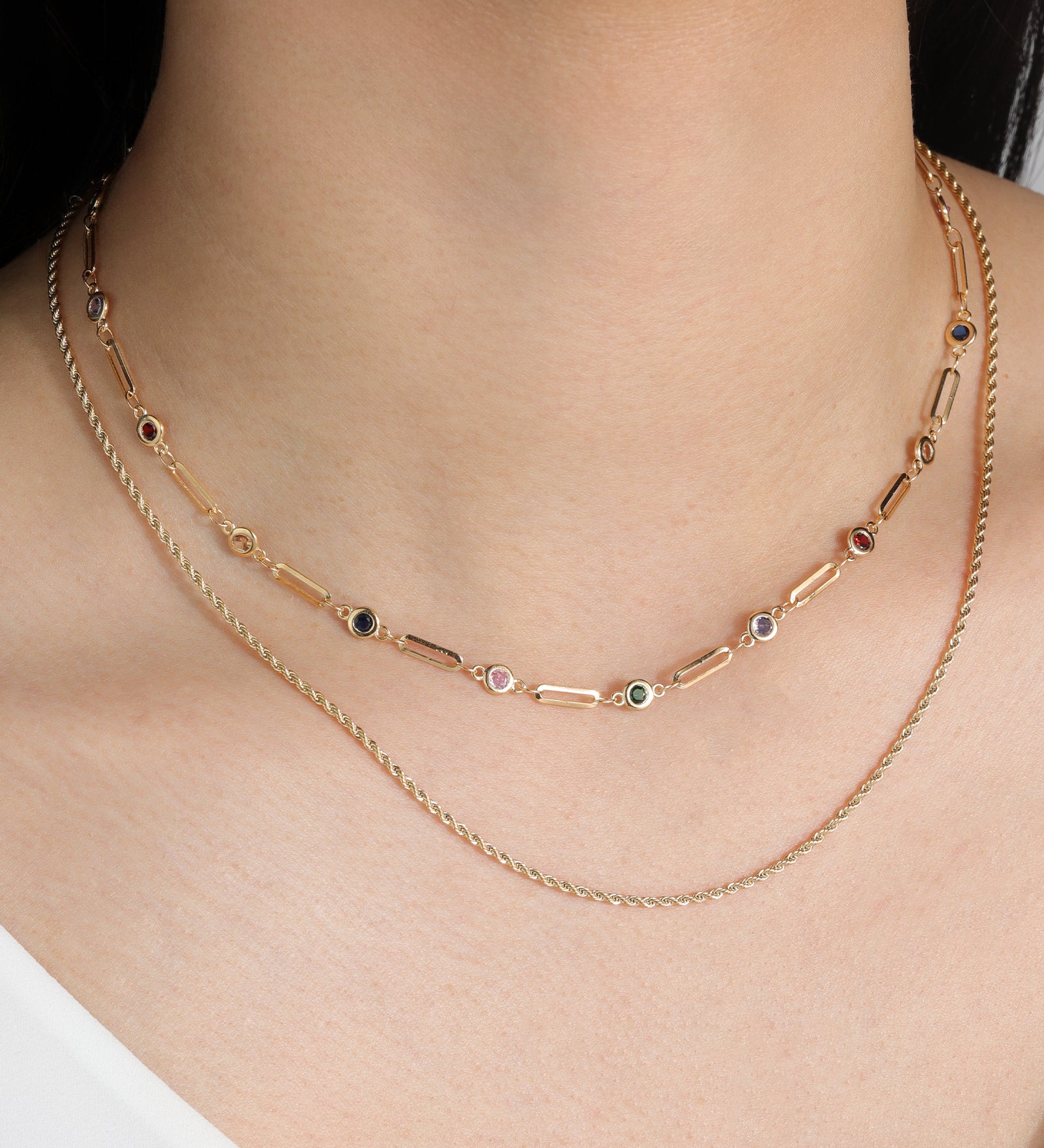 Baseline-Mix CZ Paperclip Chain Necklace-Necklaces-Blue Ruby Jewellery-Vancouver Canada
