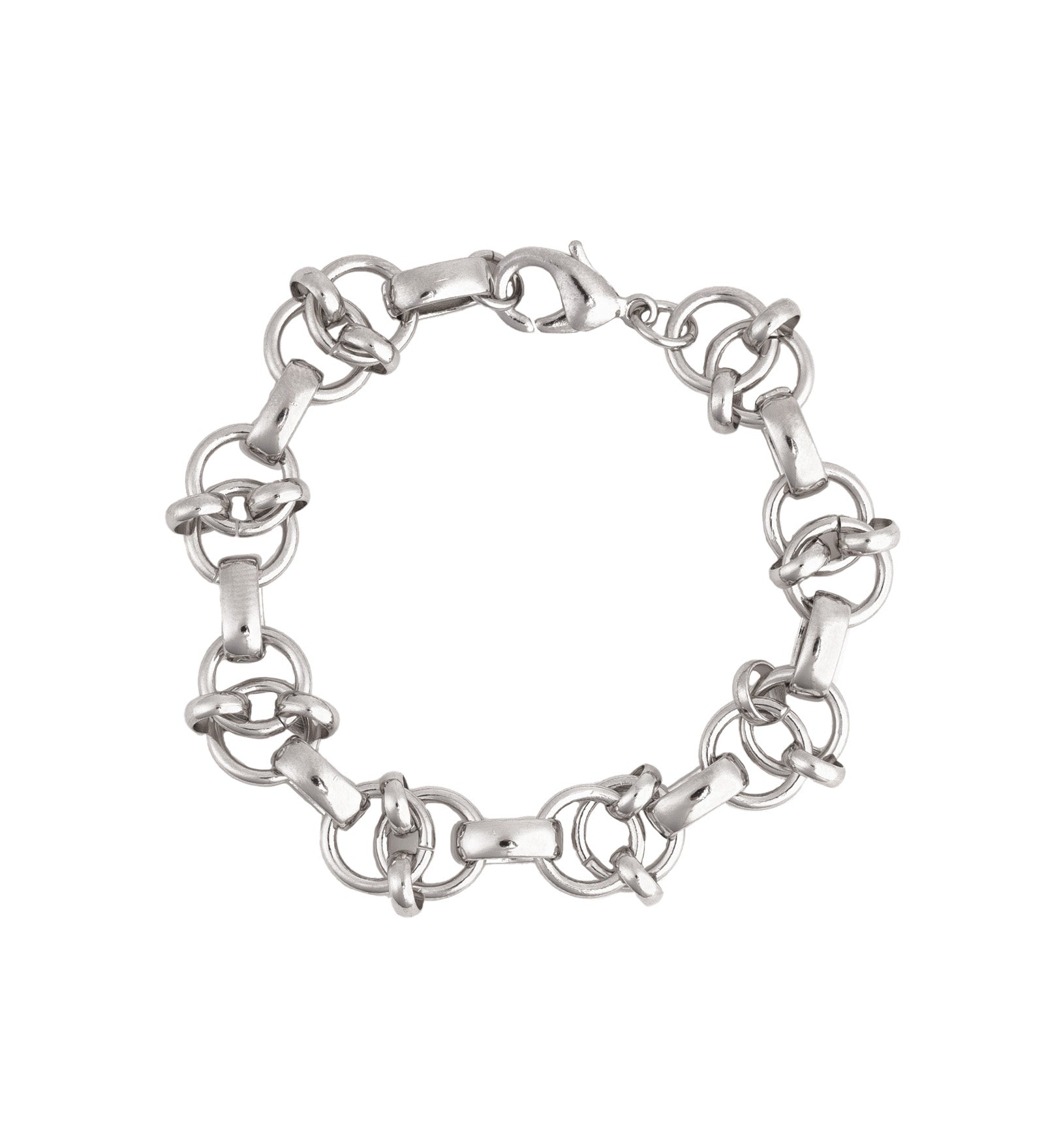 Rolo Mix Link Bracelet Rhodium Plated