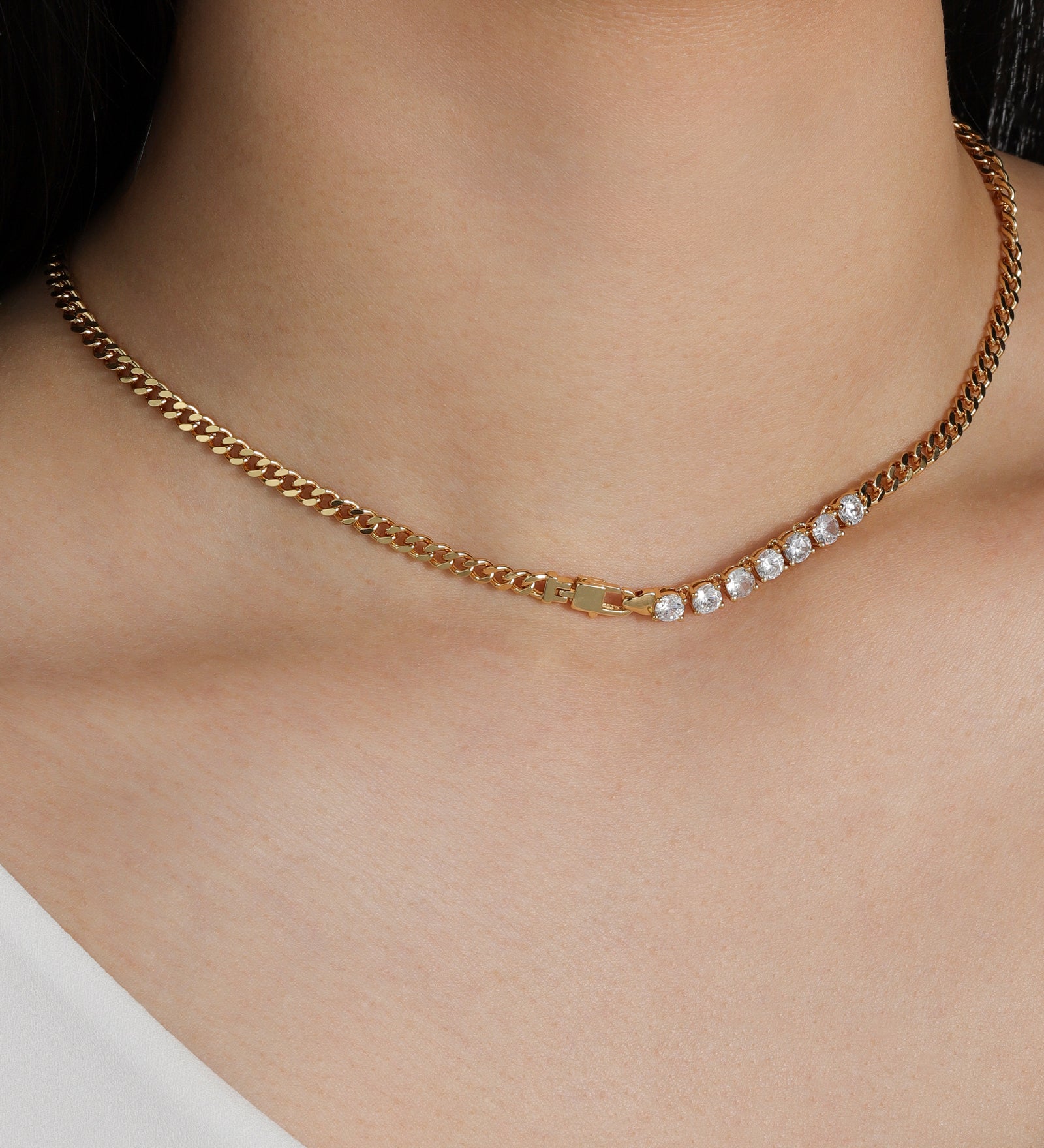 Baseline-Cuban Link 7 CZ Necklace | 4mm-Necklaces-Blue Ruby Jewellery-Vancouver Canada